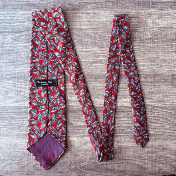 Vintage Christian Dior Monsieur Red Paisley All Silk Tie Made In USA 3.5 x 58 - Picture 9 of 12